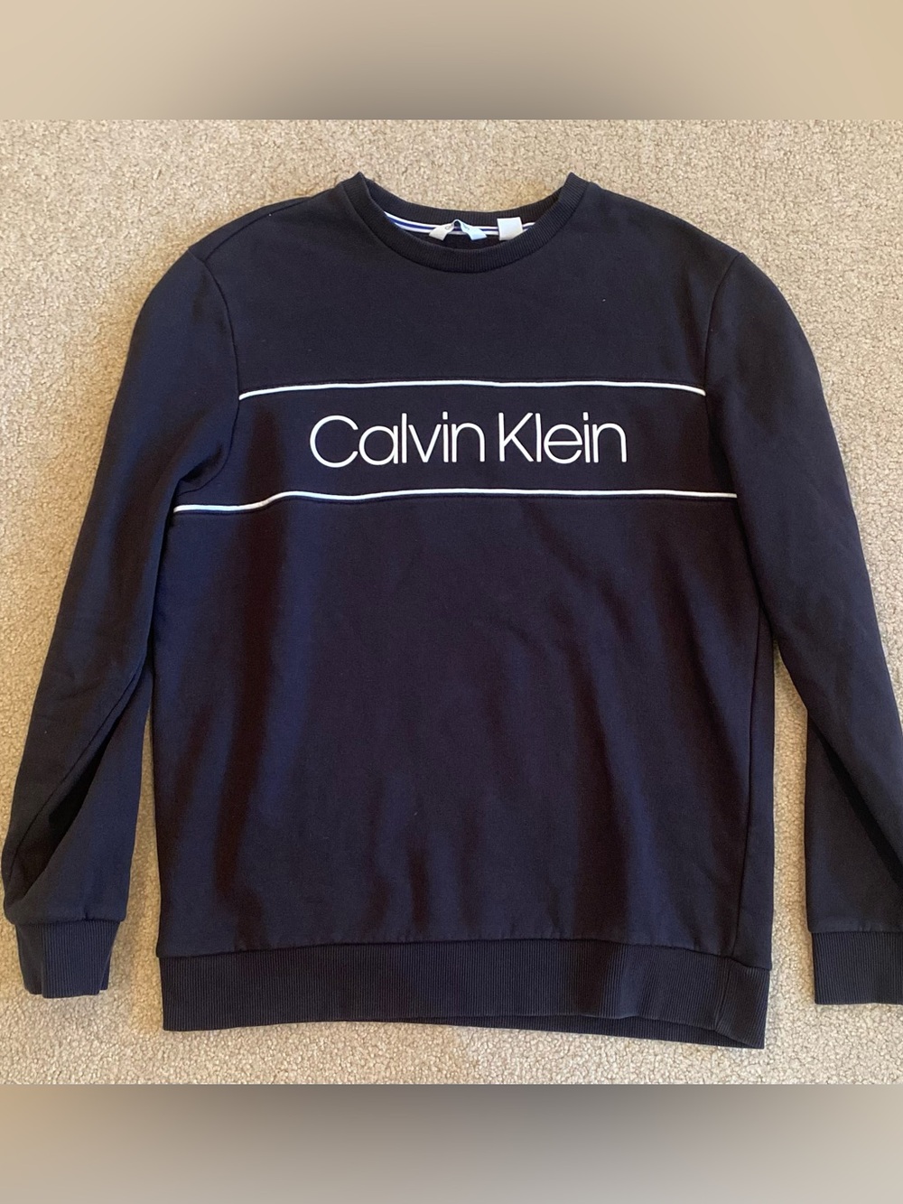MEN'S CALVIN KLEIN BLACK/WHITE Neck SWEATSHIRT Size Medium